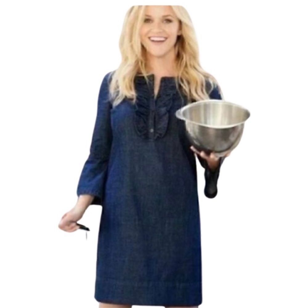 Draper James Dark Wash Chambray Ruffle Shift
Dress